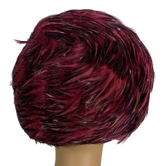 VTG Jack McConnell Women's Maroon Feather Rhinestone Wool Fascinator Hat OS - Picture 4 of 8